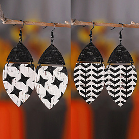 Bohemian Style Wood Dangle Earrings, with Stainless Steel, Jewely for Women, Black