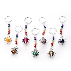 Chakra Jewelry, Gemstone Keychain, with Iron Findings and Brass Finding, Rhombus, Platinum