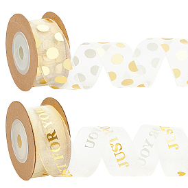 2 рулоны 2 стили День святого Валентина горячее тиснение горошек и слова органза ленты, плоский, для упаковки подарков, свадьба, украшение вечеринки по случаю дня рождения