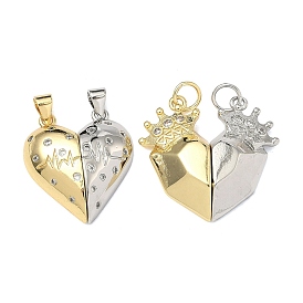 Подвески из латуни с микропаве и прозрачными кубическими циркониями ко Дню святого Валентина, с магнитным, двухцветные подвески в форме сердца, без свинца и без кадмия, стойки покрытие, долговечный