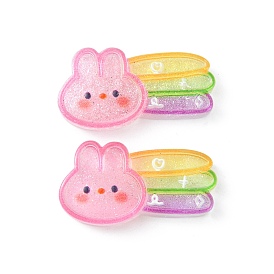 Translucent Resin Cabochons, Glitter Rabbit with Rainbow