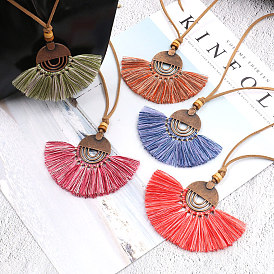 Fashion Long Sweater Chain with Creative Hollow Fan-shaped Pendant and Tassel Necklace