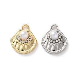 Rack Plating Alloy Pendants, with Rhinestoneand ABS Imitation Pearl, Shell Charms