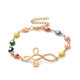 Vacuum Plating 304 Stainless Steel Chinese Knot Link Bracelet with Colorful Enamel Evil Eye Chains for Women