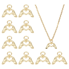 10Pcs Brass Pendants, Heart Hands Charms, Long-Lasting Plated, Rack Plating, Lead Free & Cadmium Free, with Jump Ring