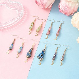 Натуральный кристалл кварца мотаться серьги, с латунной звездой и 201 луной из нержавеющей стали и 304 крючками для сережек из нержавеющей стали