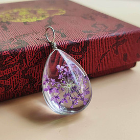 Подвески из прозрачного стекла и сухоцветов, для изготовления ювелирных изделий DIY, с латунной фурнитурой , слеза, платина