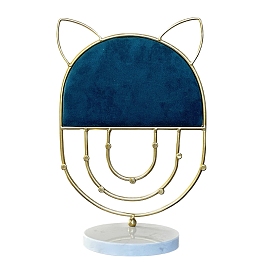 Cat Ear Iron Earrings Storage Rack, Marble Base Necklaces Display Holder, Jewelry Storage Stands