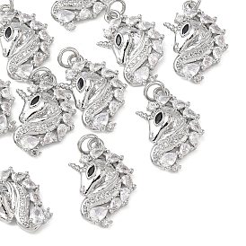 SHEGRACE Brass Cubic Zirconia Pendants, Unicorn Charms, Cadmium Free & Lead Free & Nickel Free