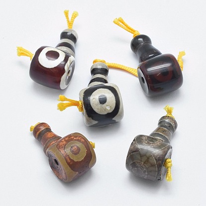 Natural dZi Agate, 3 Hole Guru Beads, T-Drilled Beads, For Buddhist Jewelry Making