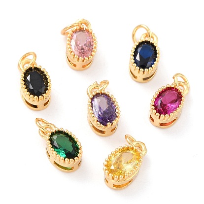 Real 18K Gold Plated Brass Inlaid Cubic Zirconia Charms, with Jump Ring, Long-Lasting Plated, Oval