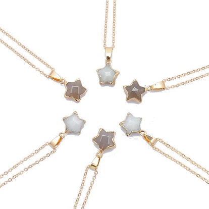 Gemstone Faceted Star Charms, with Golden Plated Brass Findings