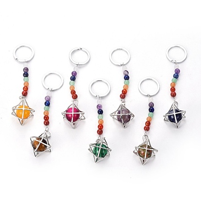 Chakra Jewelry, Gemstone Keychain, with Iron Findings and Brass Finding, Rhombus, Platinum