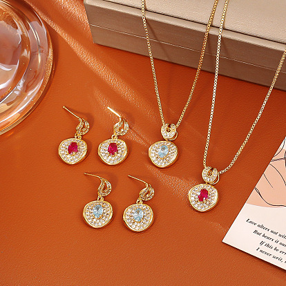 Серьги-гвоздики из латуни с прозрачным фианитом и прозрачным фианитом, плоско-круглые, золотые