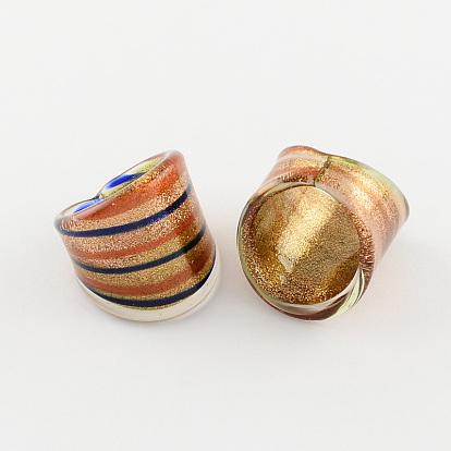 Handmade Gold Sand Lampwork Wide Band Rings, 17~19mm, about 12pcs/box