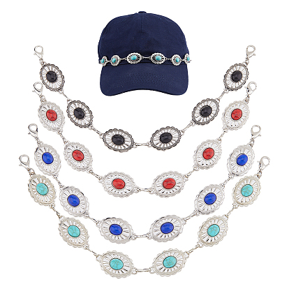 4 шт. овальная синтетическая бирюзовая цепь для бейсболки, Сплав с застежками когтя омара