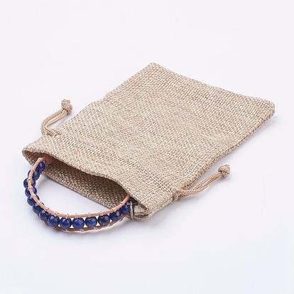 En cuir de vachette cordon bracelets, avec des perles de pierre gemme et des boutons de couture en acier inoxydable 304, avec des sacs de paking de toile de jute
