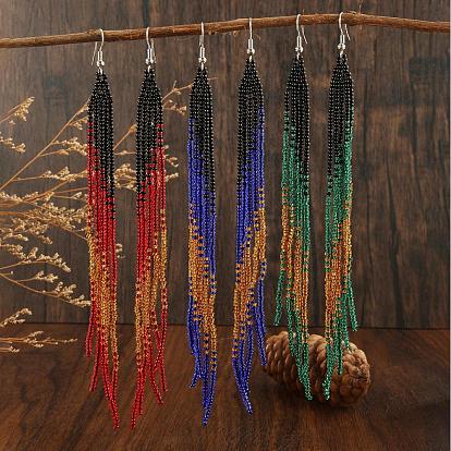 Серьги-кисточки в стиле бохо, с геометрическими стеклянными бусинами ручной работы, платина