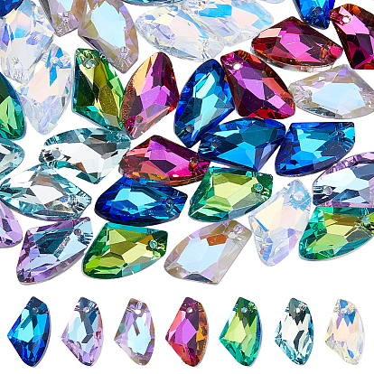 48Pcs Electroplated Glass Pendants, Back Plated, Faceted, Polygon