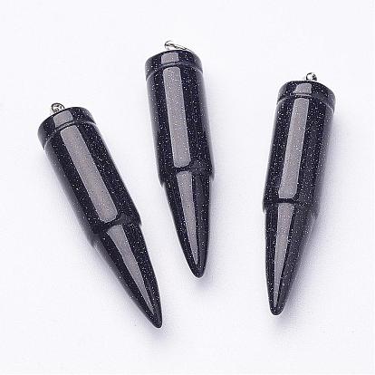 Gemstone Pointed Pendants, with 201 Stainless Steel Split Rings, Bullet, Stainless Steel Color