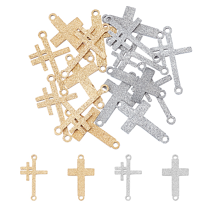 16Pcs 4 Style 201 Stainless Steel Link Connectors, Textured, Laser Cut, Cross