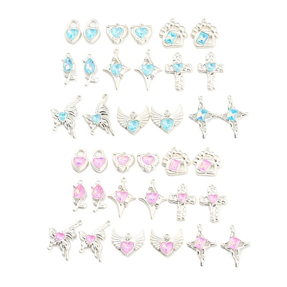 DIY Jewelry Making Finding Kit, Including 18Pcs 9 Style Alloy with Glass Pendants and Connector Charms, Heart & Flower & Star & Cross & Butterfly & Dog Paw Print