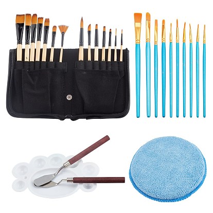 27pcs Drawing Kits, Including Nylon Brushs, Plastic Watercolor Oil Palette, Oil Painting Scraper Knife, Polishing Sponge Pad