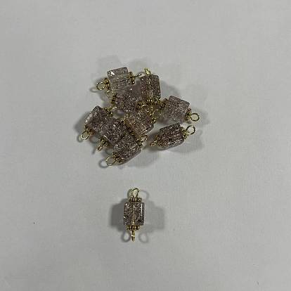 10 Stück Craquelé-Glas-Verbindungsanhänger in Würfelform, mit 304 Edelstahl Zubehör, golden
