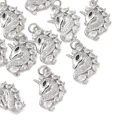 SHEGRACE Brass Cubic Zirconia Pendants, Unicorn Charms, Cadmium Free & Lead Free & Nickel Free