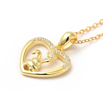 925 lapin en argent sterling avec collier pendentif en forme de cœur avec zircone cubique transparente pour femme