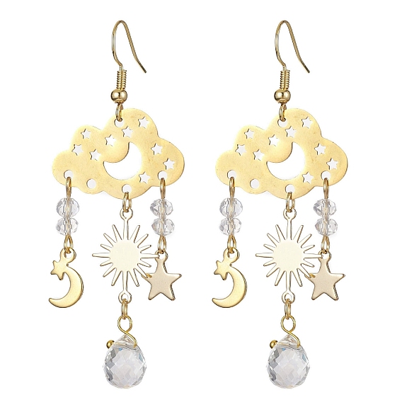 201 серьги-люстры из нержавеющей стали с латунными штифтами, длинные серьги-капли из стекла