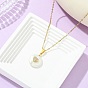 Natural Keshi Pearl Coin with Heart Pendant 304 Stainless Steel Cable Chain Necklaces for Women, White