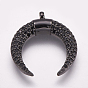 Brass Micro Pave Cubic Zirconia Pendants, Double Horn/Crescent Moon