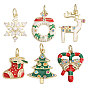 6 шт. 6 стили подвески из латуни со стразами на рождественскую тематику, Эмаль стиле, с целью перехода в кольце, золотые