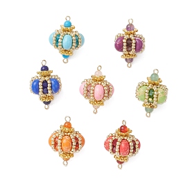 7 шт. 7 подвески-соединители в форме ромба из окрашенной синтетической императорской яшмы и стеклянных бусин ручной работы, с драгоценными камнями и биконическими стеклянными бусинами, золотые, смешанные окрашенные и неокрашенные