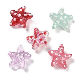 Handmade Lampwork Beads Strands, Star with Polka Dot Pattern