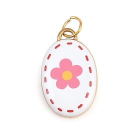 304 нержавеющей стальной эмали подвески, овал с цветочными подвесками, с целью перехода в кольце, золотые