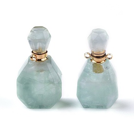 Pendentifs en pierres naturelles facettées, bouteille de parfum ouvrable, avec les accessoires en laiton de tonalité d'or