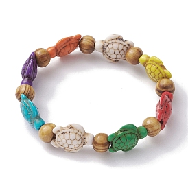 Пляжные эластичные браслеты с краской в виде морских звезд/дельфинов/черепах, синтетической бирюзы и бисера, Летние женские эластичные браслеты из дерева и бисера