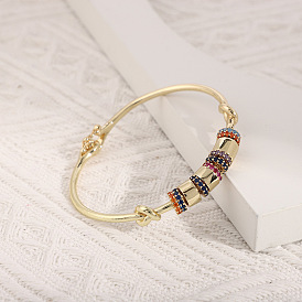 Geometric Bangle with Copper Micro Inlay Zirconia, 18K Gold Plated for Women