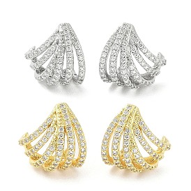 Rack Plating Brass Micro Pave Clear Cubic Zirconia Stud Earrings for Women, Cadmium Free & Lead Free, Long-Lasting Plated, Fan