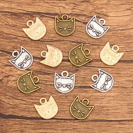 3 Colors Cat Charms, Zinc Alloy Pendants Plated for DIY Jewelry Accessories Making