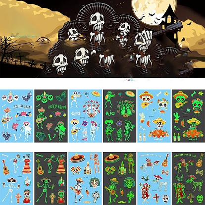 Day Of The Dead Theme, Luminous Removable Temporary Water Proof Tattoos Paper Stickers