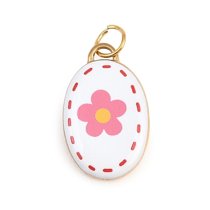 304 нержавеющей стальной эмали подвески, овал с цветочными подвесками, с целью перехода в кольце, золотые