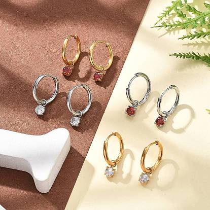 Ионное покрытие (ip) 304 серьги-кольца из нержавеющей стали с микропаве из кубического циркония, плоско-круглые