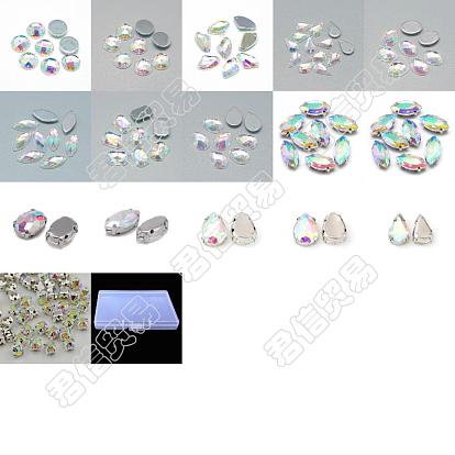 362Pcs 16 Style Sew on Rhinestone, Glass Rhinestone, with Platinum Iron Prong Settings, Garments Accessories, Mixed Shapes