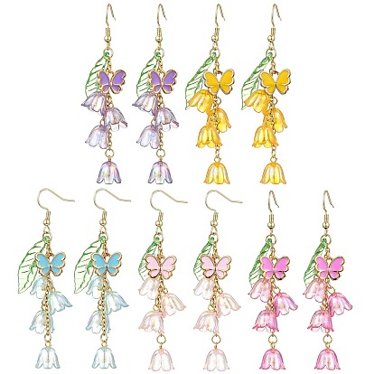 Pendientes colgantes de esmalte acrílico y aleación con perlas imitadas para mujer, con 304 de acero inoxidable ganchos pendiente, flor