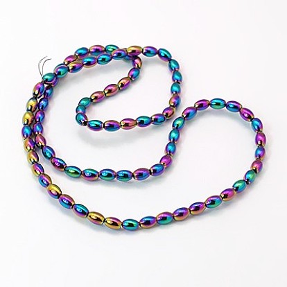 Non-Magnetic Synthetic Hematite Beads Strands, Grade A, Rice, 5x3mm, Hole: 0.5mm, about 85pcs/strand, 15.7 inch