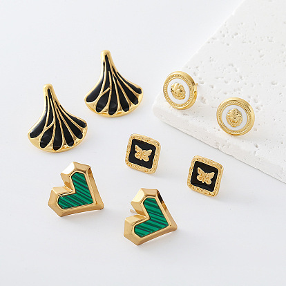 304 aretes esmaltados de acero inoxidable para mujer, dorado