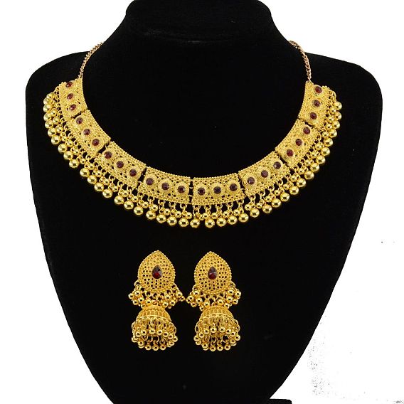 Комплекты из ожерелий и серег-подвесок в этническом стиле со стразами из сплава